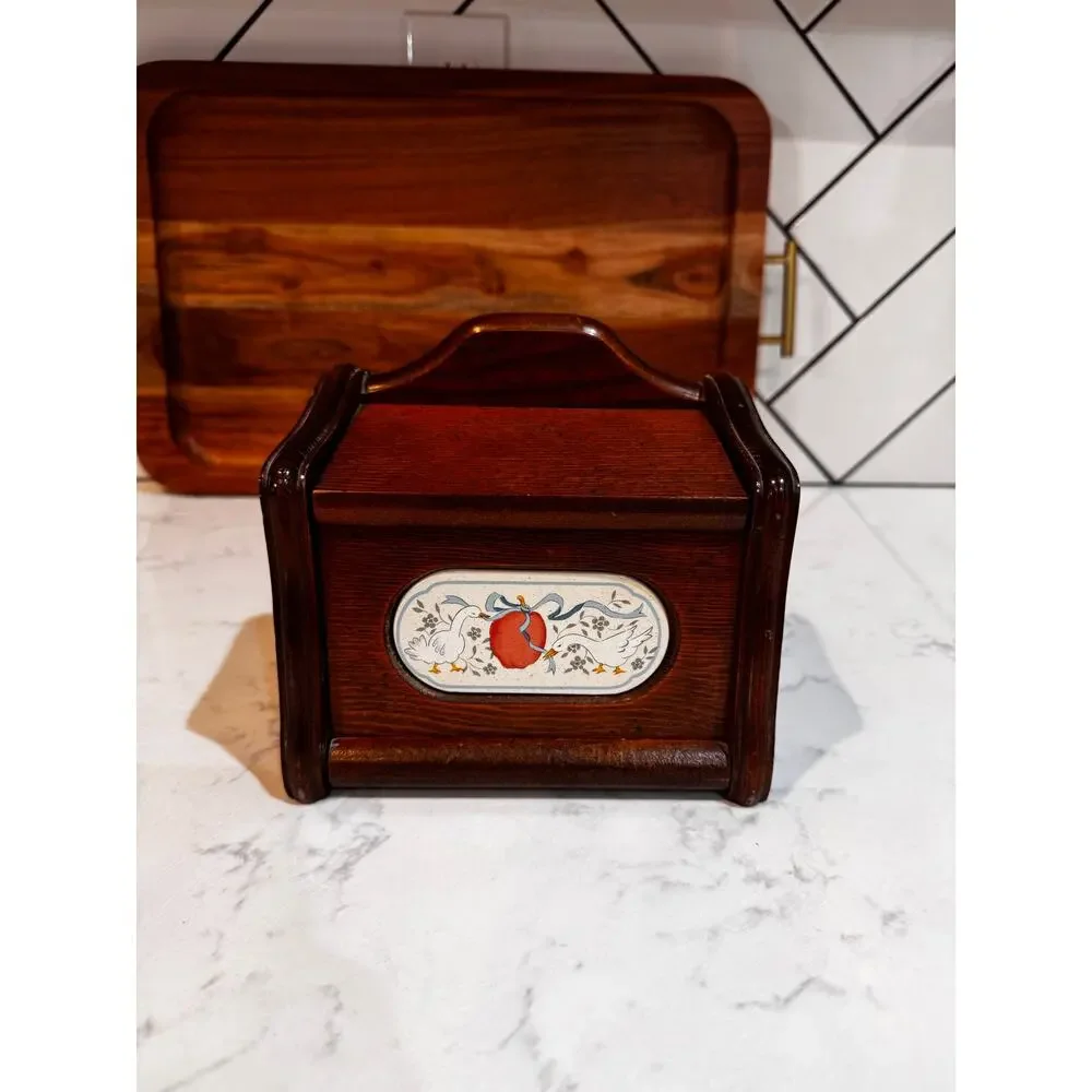Good Wood International recipe catchall wooden box w/Marmalade goose apple tile